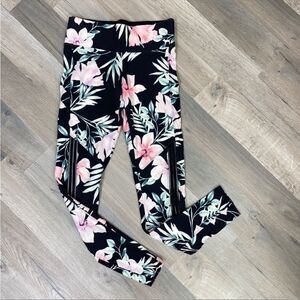 Pink by Victoria’s Secret Tropical Print Mesh Stripe Leggings Black Pink XS